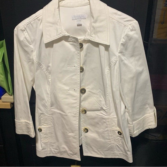 Charter Club Petite. White Jacket with Gold Button Detail. Size Petite Small. - Picture 1 of 14